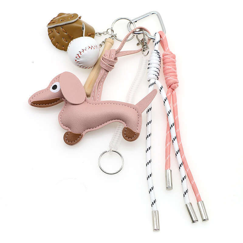 DHpet_wholesale Trendy Dachshund Keychain - Ins Style Leather Dog Keyring & Bag Charm for Couples, 25cm Braided Pet Lover Gift (72g)
