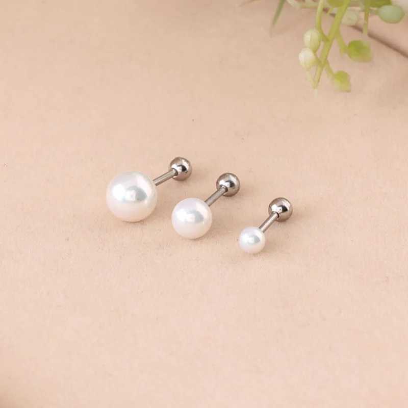 2 Pieces 4/6/8mm Steel Titanium Steel Pearl Ball Screw Women Stud Earrings Simple Beauty Screw-Back Earrings for Women Y250804