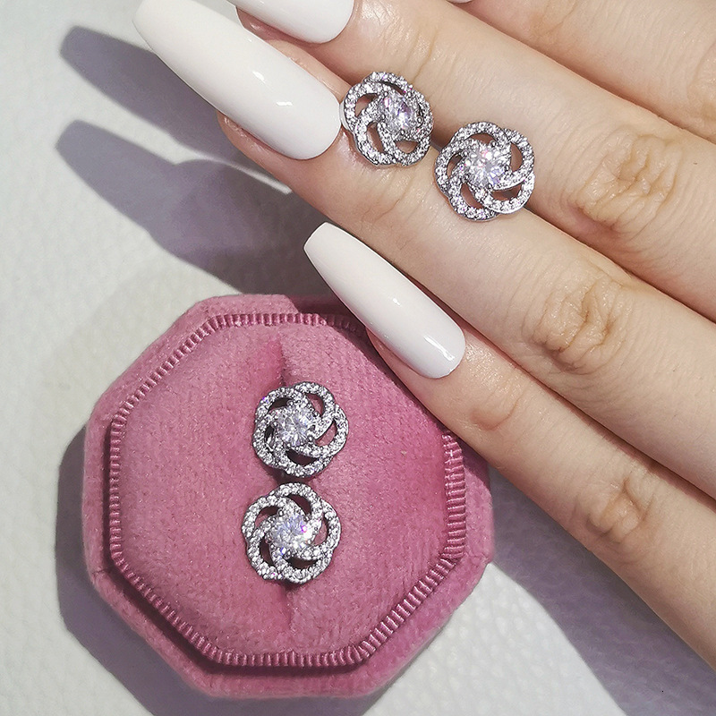 Earrings for Women Elegant Korean and Japanese Style Rose Flower Zircon Simple Versatile Sweet Accessories