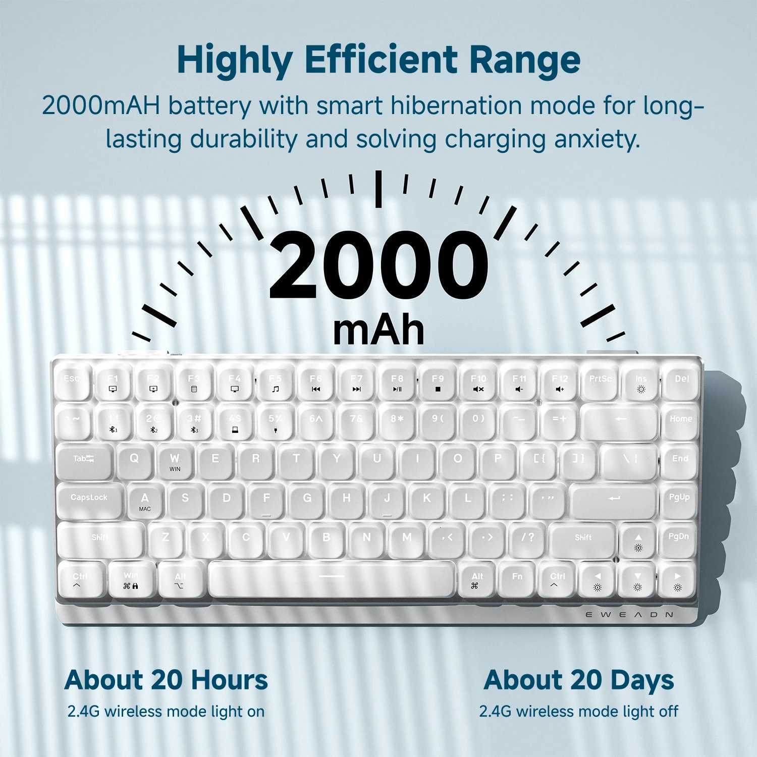 EWEADN MK84 Low-Profile Mechanical Gaming Keyboard Wireless Tri-mode Portable Stylish Design for Gaming Office Z250805