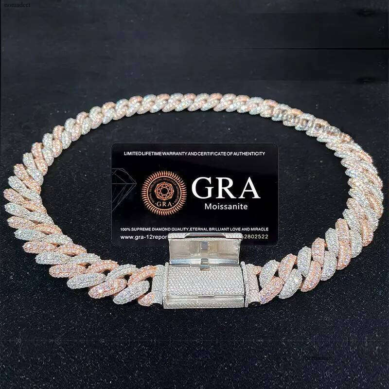 Lifeng Jewelry Miami Two Tone Color Moissanite Cuban Link Chain Ice Sterling Sier Hip Hop Necklace Custom Button