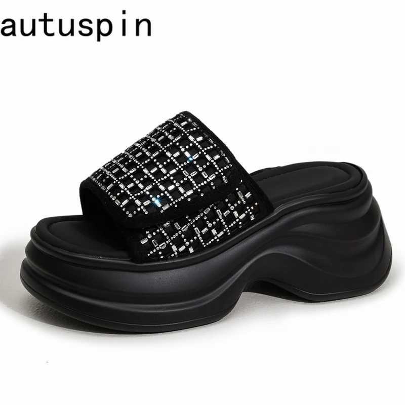 AUTUSPIN Summer High Heels for Women Leisure Fashion Slippers Female Wedges Platform Shiny Rhinestone Slides Ladies Shoes Tide W250805