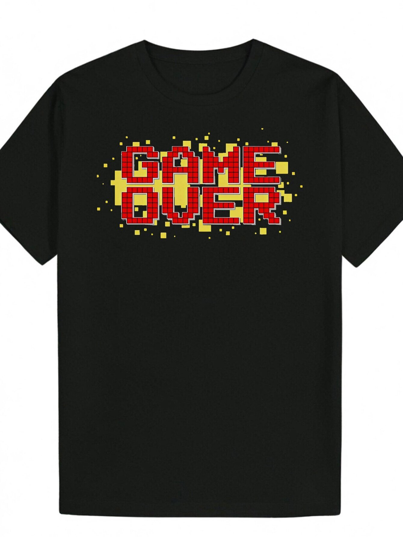 Men's Summer T-Shirt 100% polyester Round Red Yellow "GAME OVER" Pattern Print Machine washable Lightweight breathable knit Ideal for e
