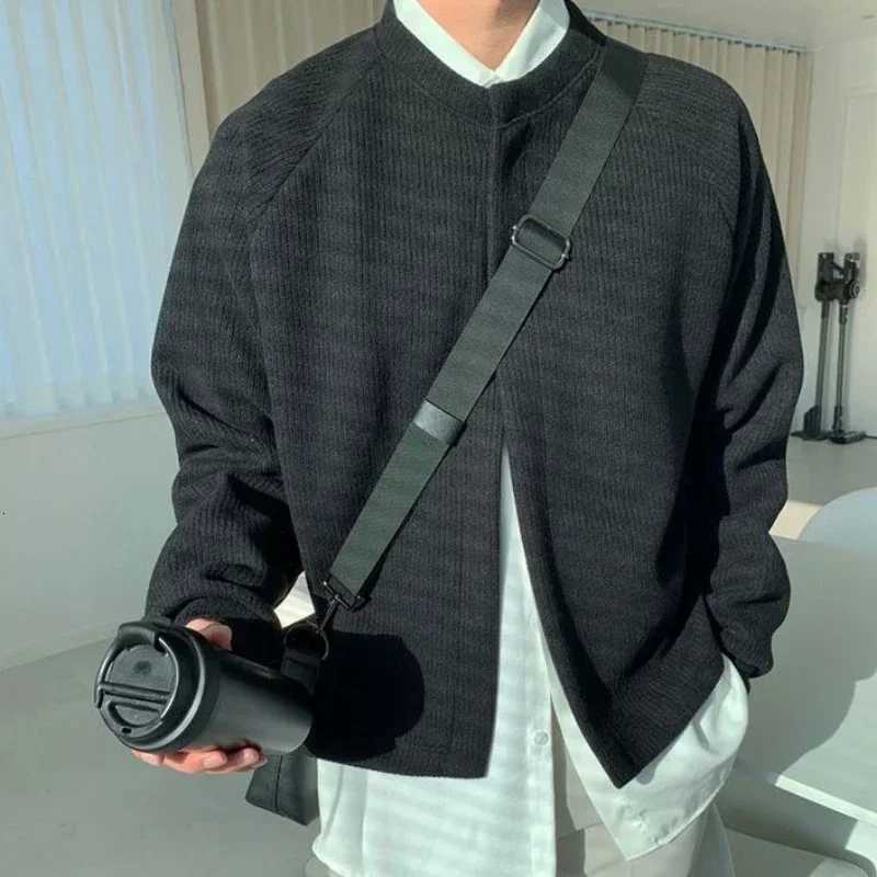 Knitted Sweaters for Men Coat Crewneck Man Clothes Jacket Smooth Cardigan Cropped Round Collar Solid Color Short Plain Jumpers S XJ250805