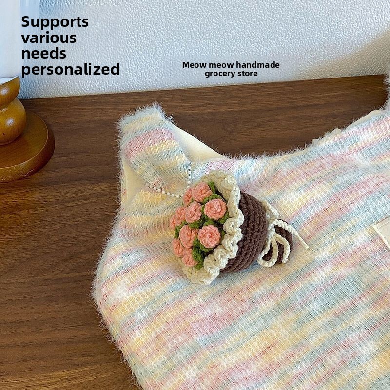 DIY Creative Yarn Knitting Mini Handheld Flower Small Bouquet Keychain Bag Pendant Best Friend Gift Finished Product