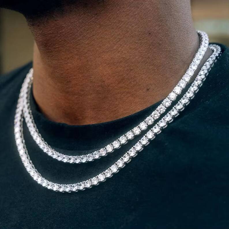 Factory Custom 925 Silver with 2 3 4 5 6mm Moissanite Cluster GC Certified Affordable Tennis Chain