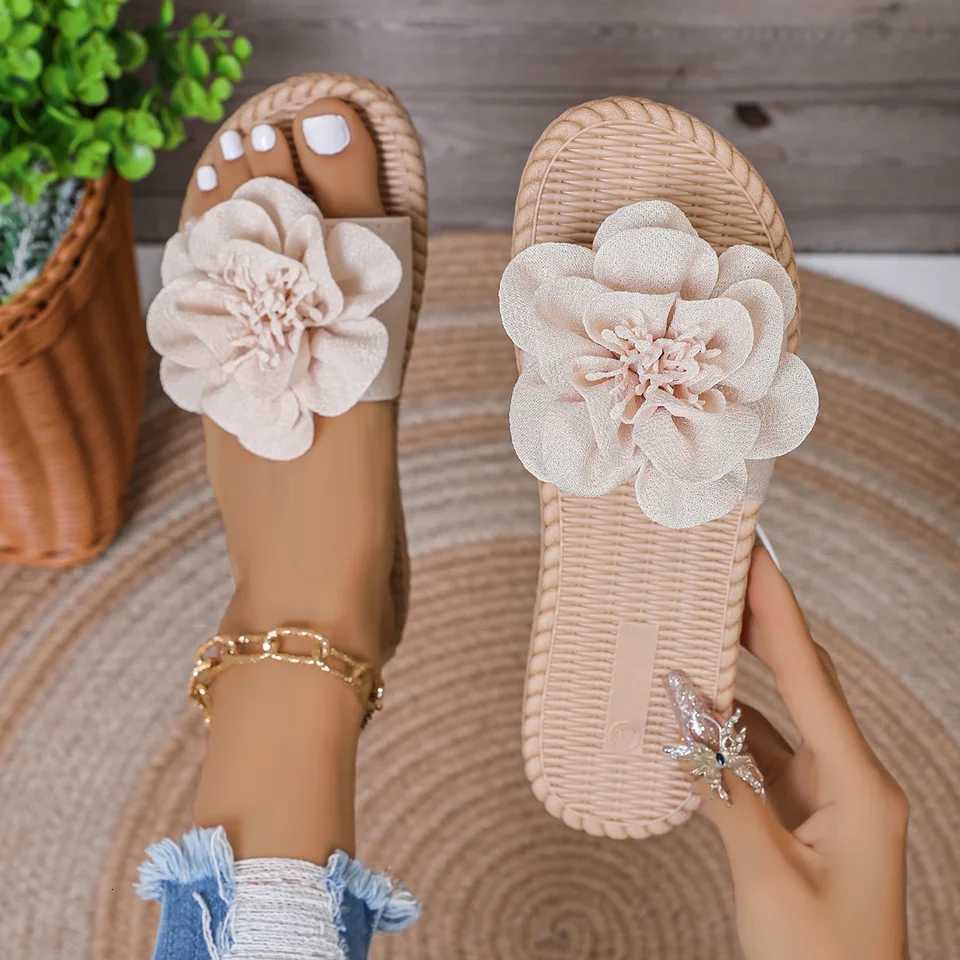 New flat-bottomed womens slippers beach shoes casual home sandals ultra-lightweight slippers pink flower shoes W250805