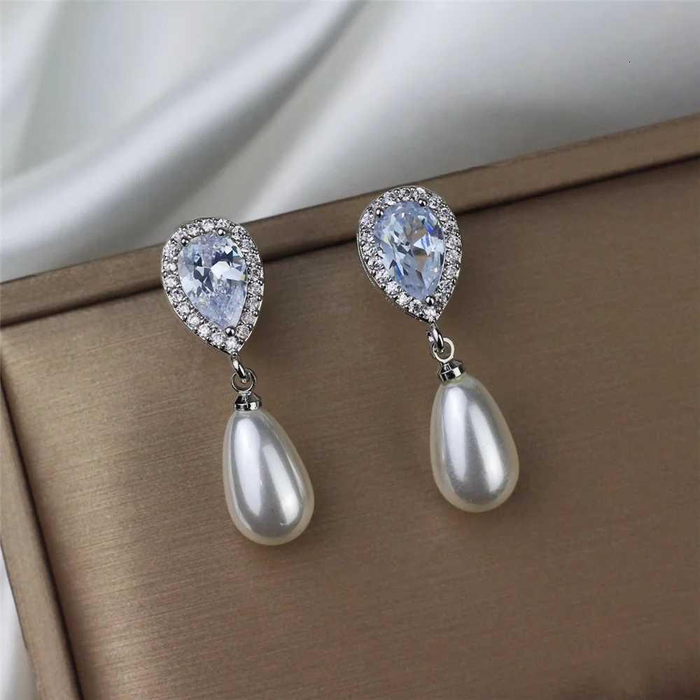 Charm Female White Crystal Drop Earrings Cute Pearl Trendy Bridal Wedding Jewelry For Women Y250804