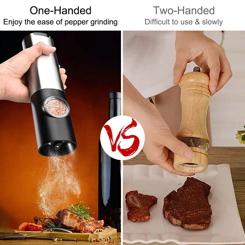 Electric Salt and Pepper Grinder Set With Led Light USB Rechargeable Automatic Spices Grinder Adjustable Spice Mill Kitchen Tool 250804