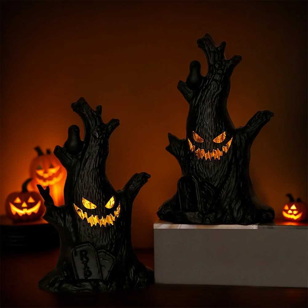 Halloween LED Ghost Face Tree Statue Battery Operated Ghost Tree Ornament Horror Tree Ornament for Haunted House Decoration XJ250804