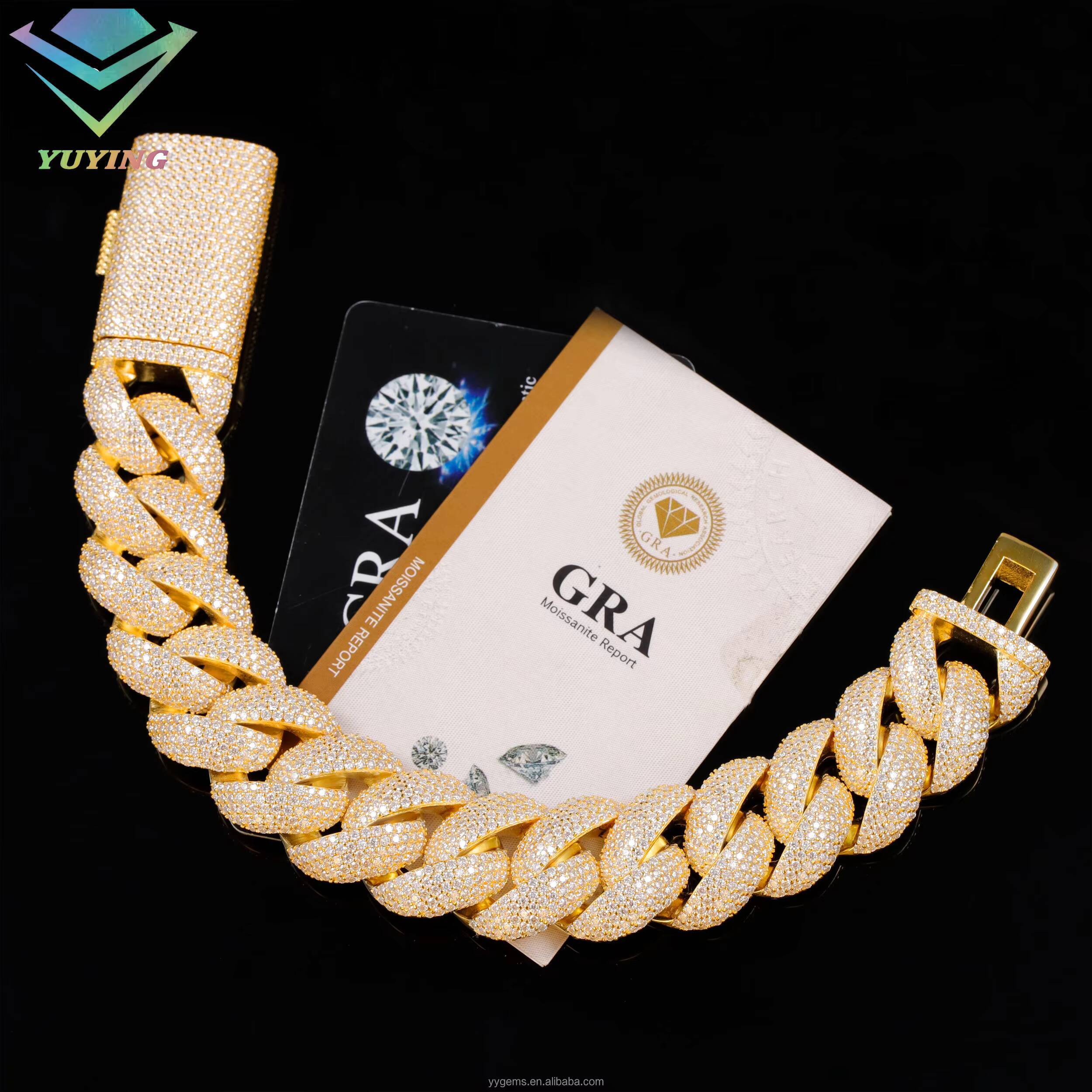 Hip Hop Jewelry 20mm 22mm Bracelet Gold Plated Cuban Link Chain S925 Silver Iced Out VVS Moissanite Diamond Cuban Bracelet