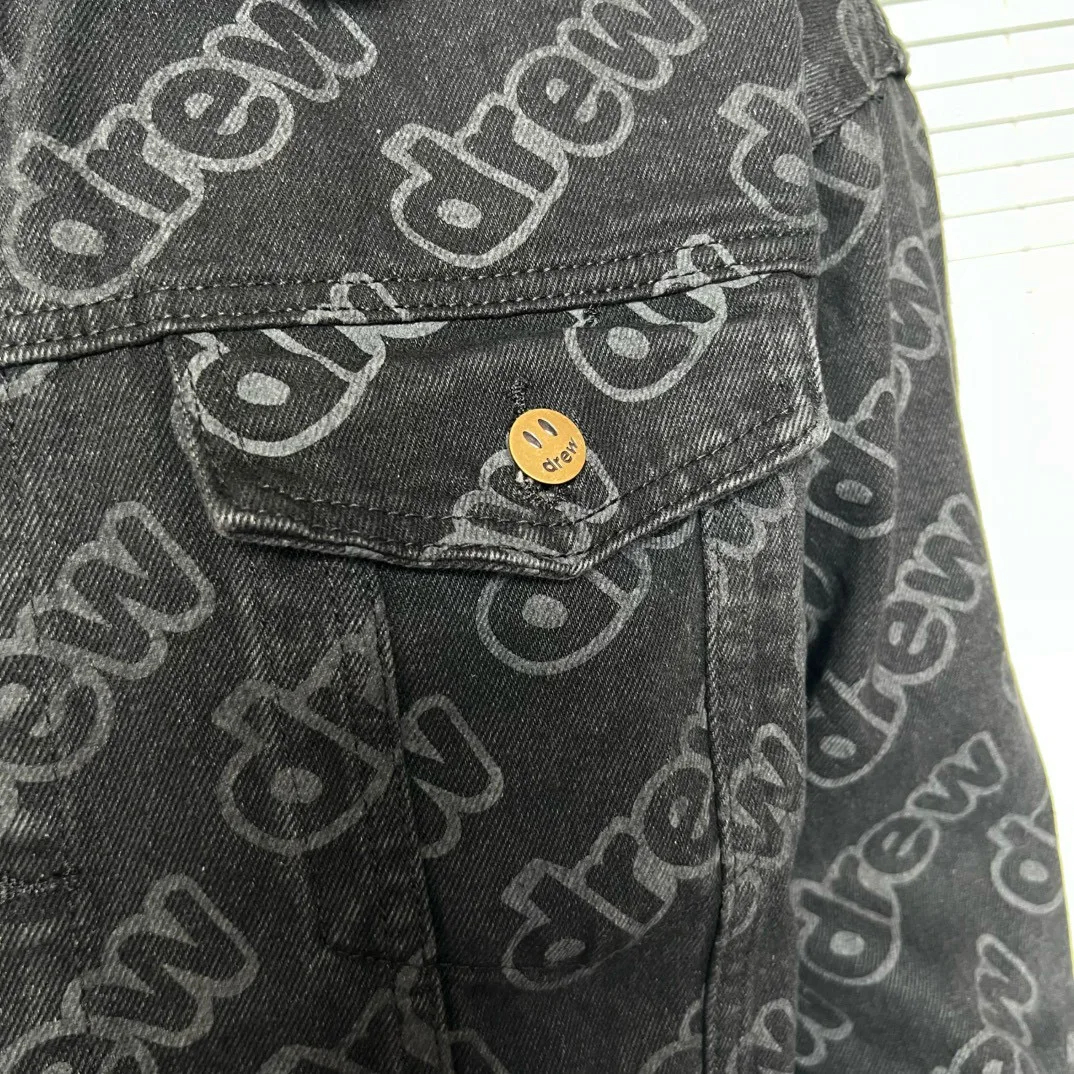 Drew House Men's Clothing Smiling Printing logo autumn and winter designer niche American retro print loose denim jacket