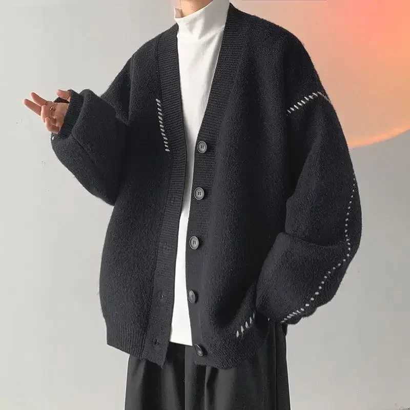 Man Clothes Coat White Knitted Sweaters for Men Japanese Retro Jacket Cardigan Patchwork S 90s Vintage Knitwears Korean Style X XJ250805