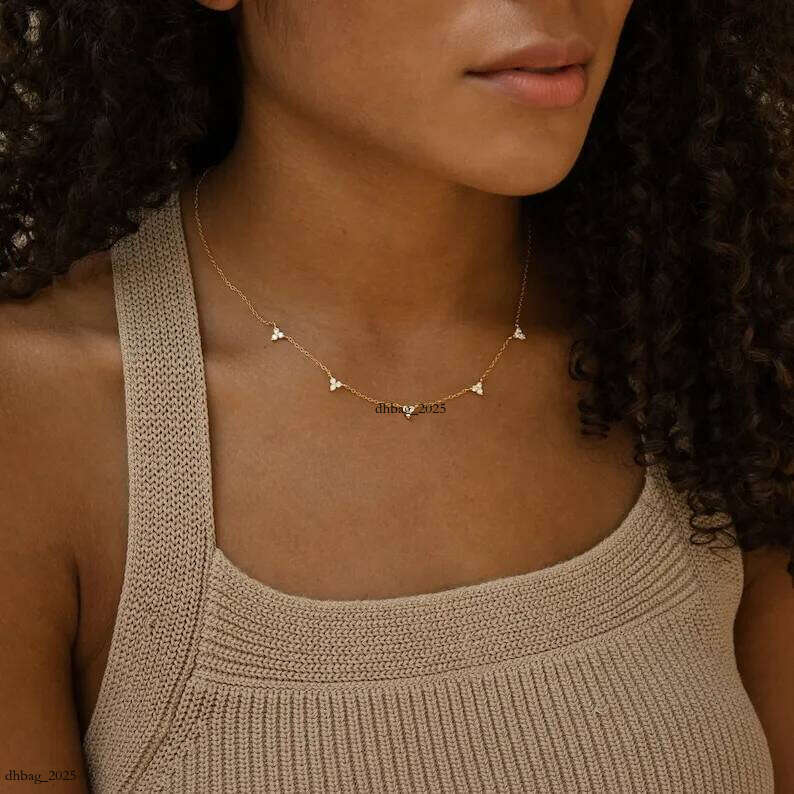 Dia Crystal Beaded Dainty Layering Triangle Charm Necklace Anniversary Gift