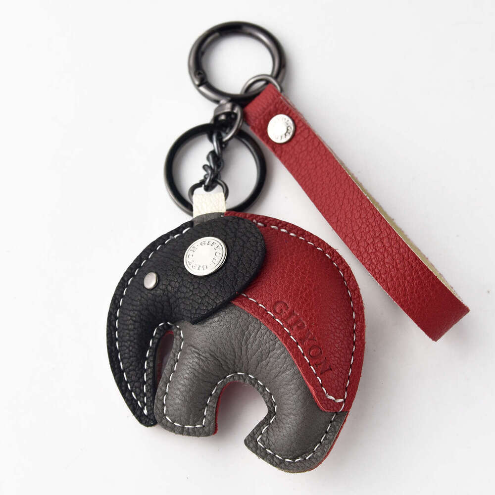 DHpet_wholesale Luxury Genuine Lambskin Leather Keychain with Elephant Charm - Premium Car Keys Holder & Phone Bag Accessory (4 Colors)
