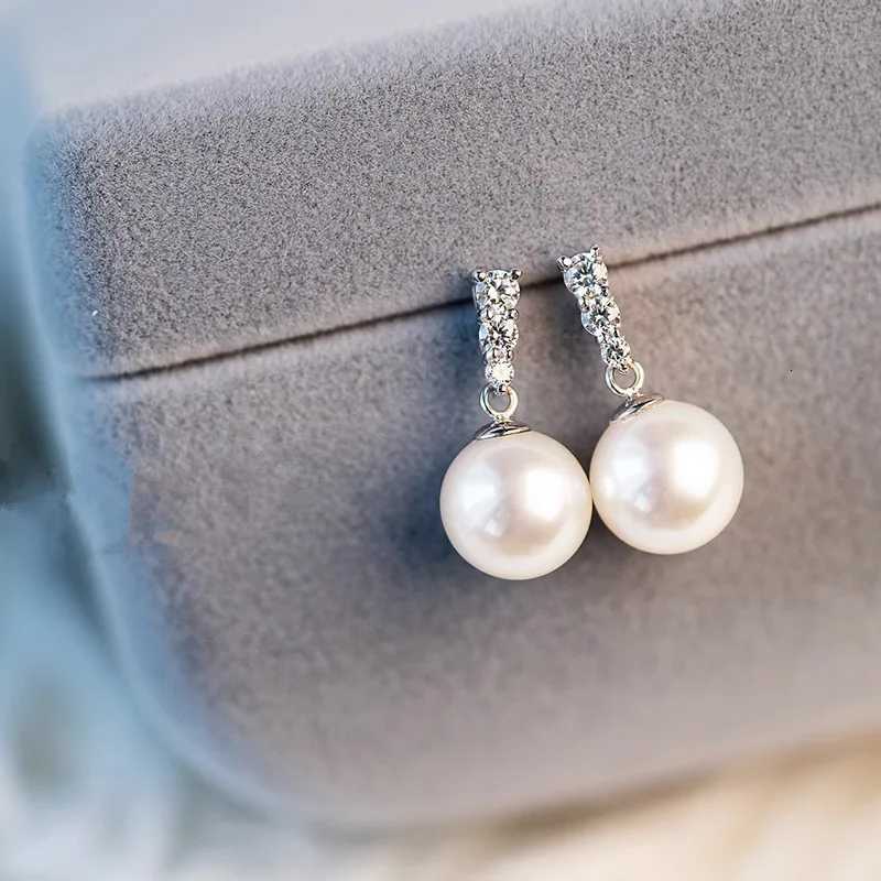 Elegant Lady Simple Wedding Earring Pearl Shiny Zirconia 925 Sterling Silver Pendant Earring for Engagement Delicate Accessories Y250804