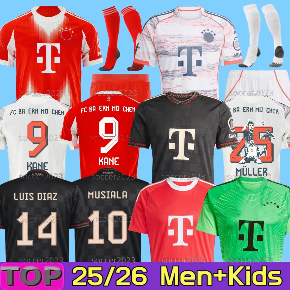 bayerns 2025 2026 Season LUIS DIAZ Soccer Jerseys KANE MUSIALA BECKENBAUER MUNICH SANE OLISE GORETZKA Davies Coman KIMMICH Gnabry 25 26 Home football Shirt Men Kids