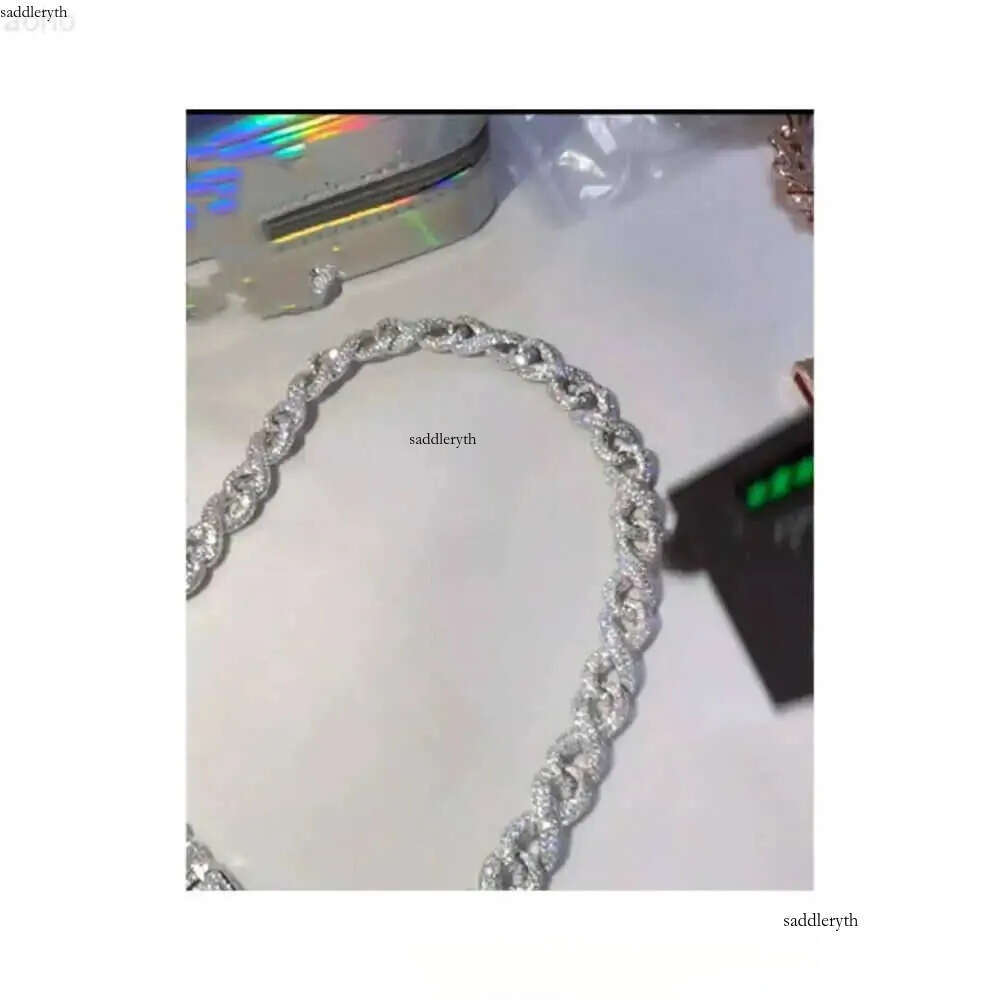 14mm Infinity Link Chain Vvs Moissanite Dia Stubbed Sterling Sier White Gold Plated 18-24