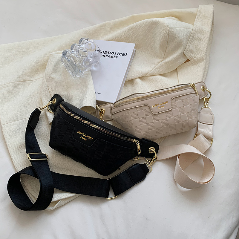 Textured Small Bag For Women Waist Bags 2025 Fashion Wide Shoulder Strap Crossbody Bag Internet Celebrity Versatile Small Chest Bag Plaid Dumpling Bag
