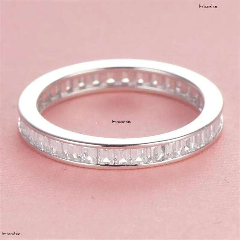 Choucong Brand New Jewelry Pure 100% Sterling Sier Full T Princess Cut White Topaz Gemstones Wedding Band Ring Gift Never Fade