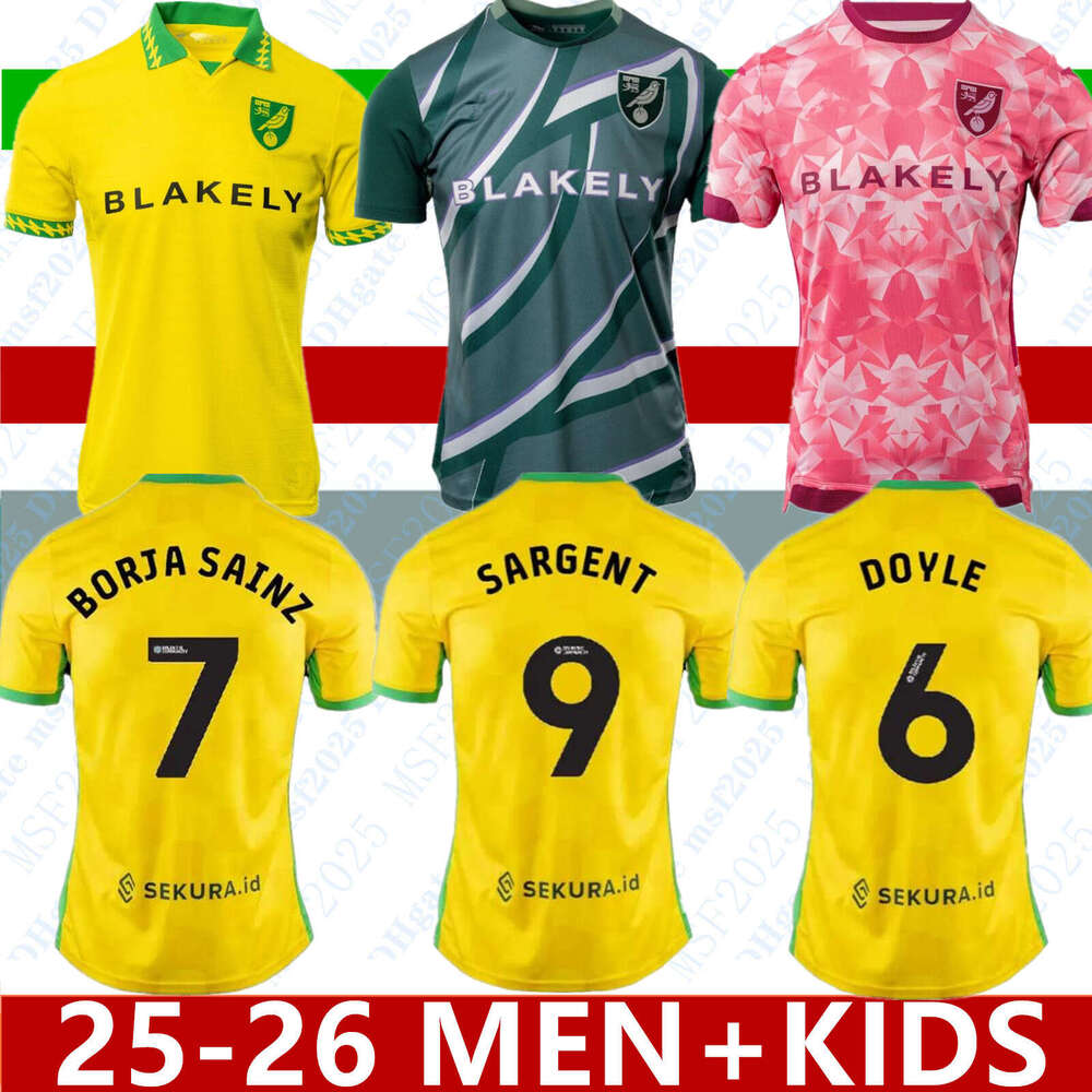 25 26 Norwich Soccer Jerseys 2025 2026 Nor Yellow shirt PUKKI HUGILL RASHICA MCLEAN DOWELL BUENDIA TZOLIS SARGENT away third Men Kid kit football shirt socks