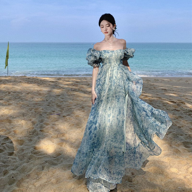 2025 beach dress new seaside vacation bohemian long dress organza photography fashion travel set super fairy new designer dress