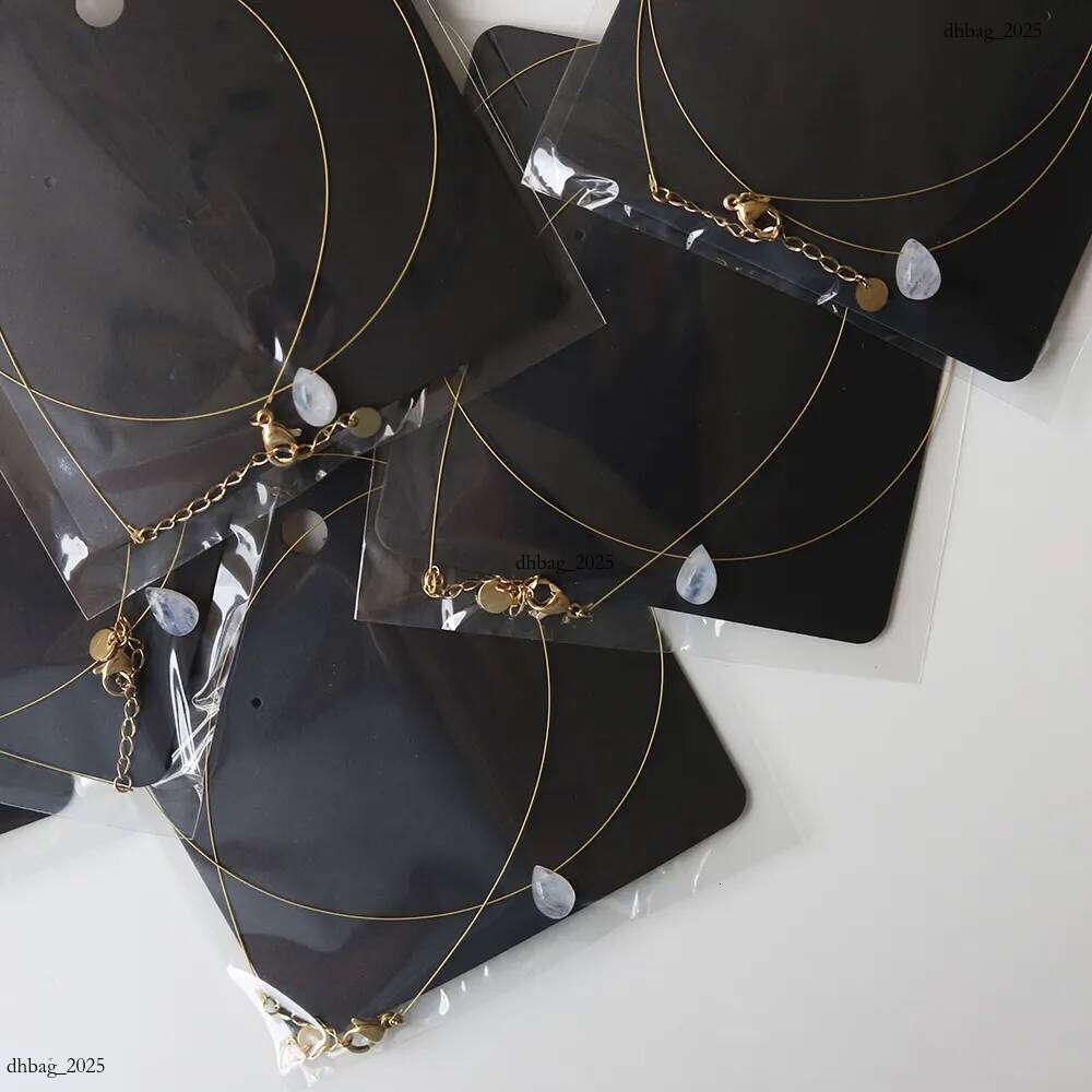 Plated Stainless Steel Extremely Fine Gold Thread Blue Water Drop Pendant Natural Moon Stone Moonstone Necklace