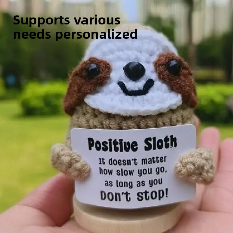 New Knitted Sloth Potato Positive Energy Card Handmade Crochet Animal Emotion Gift