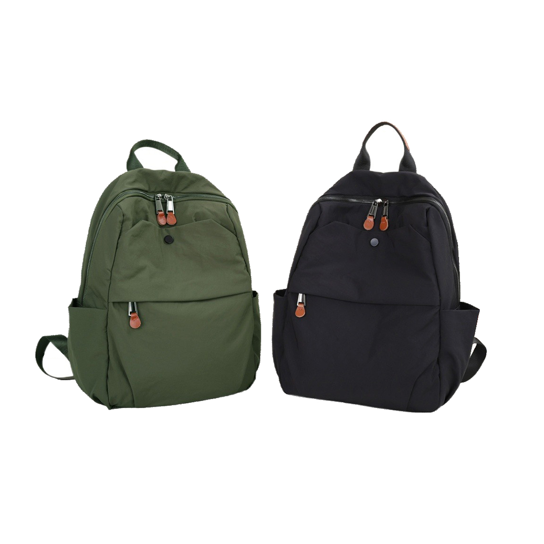 XY5657D01 Men's and Women's Backpack Black Green Waterproof Oxford Cloth With Cowhide Leather Fashionable Multi Pocket Lightweight Commuting