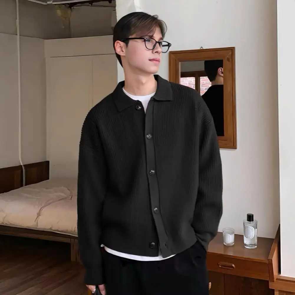 Fall Winter Mens Sweaters Loose Turn-down Collar Single-breasted Cardigan Long Sleeves Knitted Mens Coats Mens Clothing XJ250805