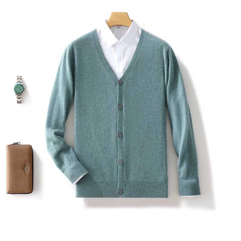Autumn Winter 100% Pure Cashmere Wool Knit Cardigan Mens Jacket Trend V-neck High-Quality Sweater Loose Warm Mens Coat Tops XJ250805