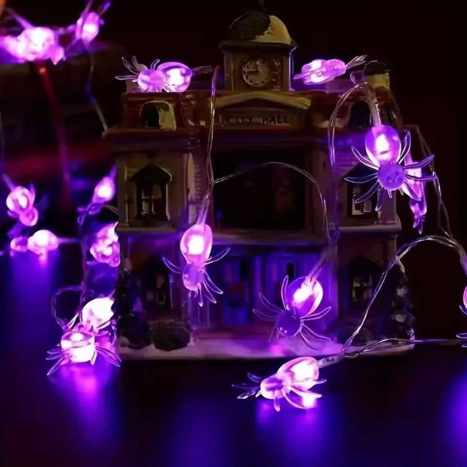 1PC Halloween Purple Spider LED Lights Battery Powered Hanging Lamp Horror Decoration Lights for Party Haunted House XJ250804