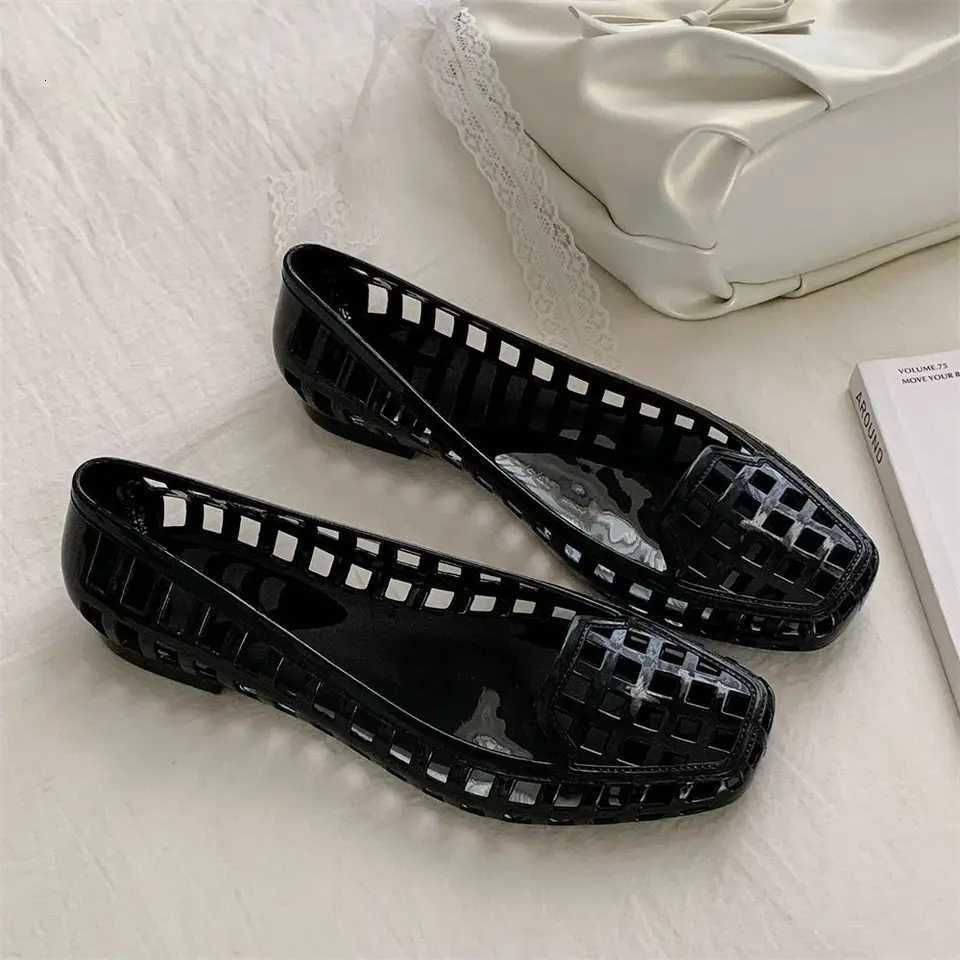 Casual Lazy Square Head Flat Bottom Hollowing Single Shoes for Women Summer Korean Simple Wind Hundred Anti-slip Jelly Shoes W250805
