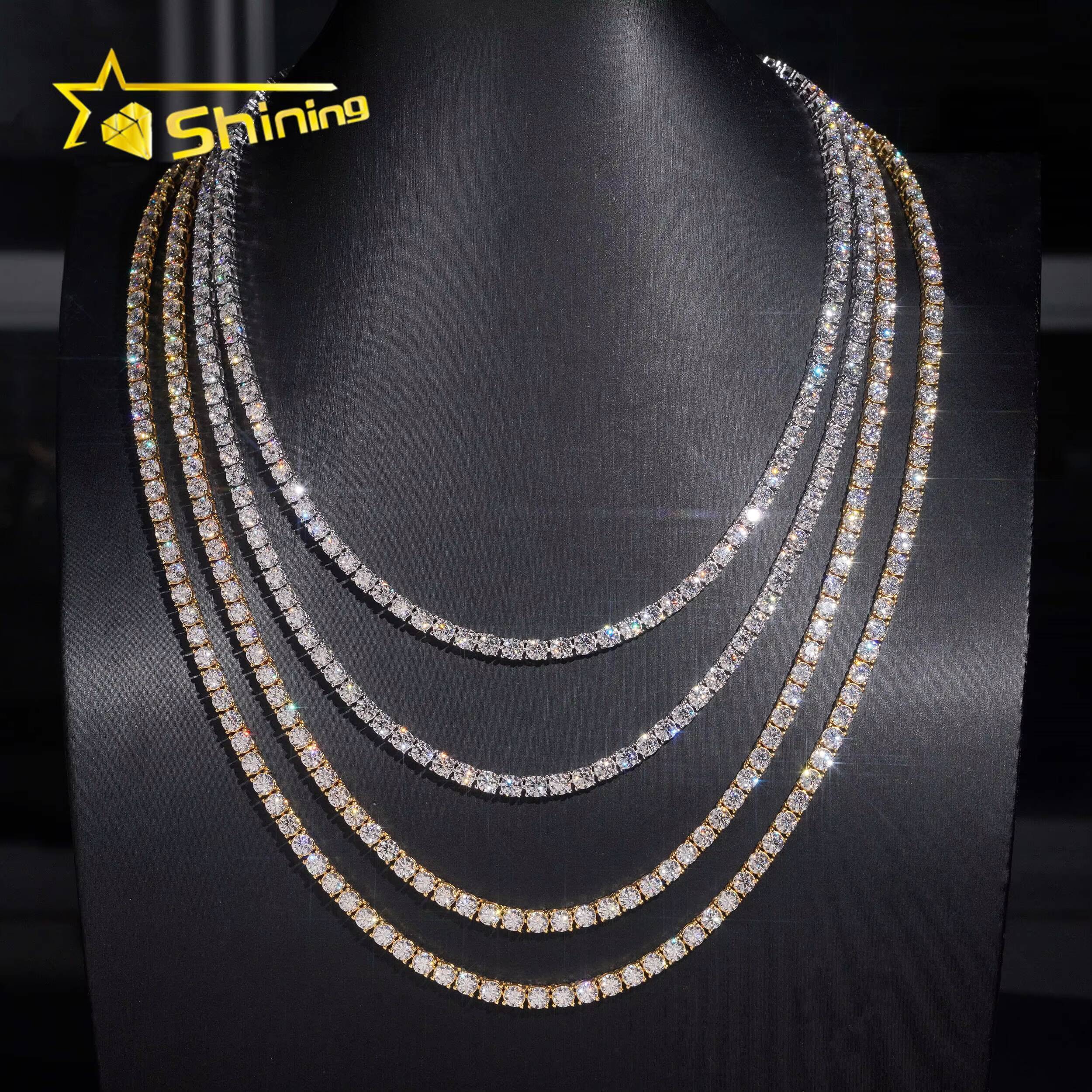 USA Warehouse Ready to Ship S925 Sterling Silver Iced Out Moissanite Diamond Vvs Tennis Chain Necklace Jewelry