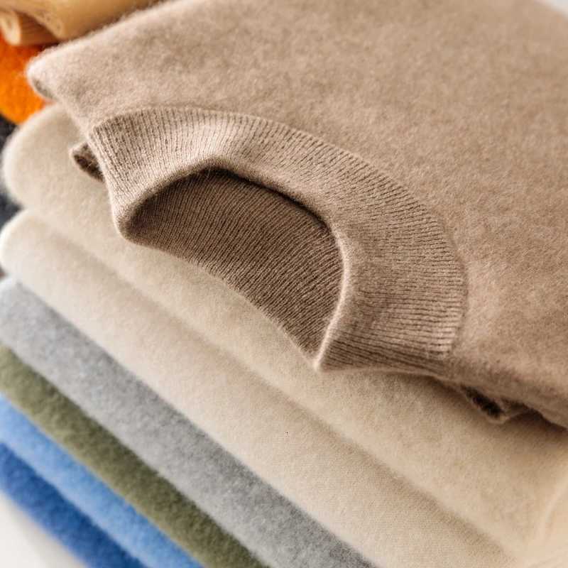 Fall/Winter New Wool Pullover Sweater Cashmere Shirt Mens Semi-high Neck Long Sleeve Loose Knitted Bottom Shirt XJ250805