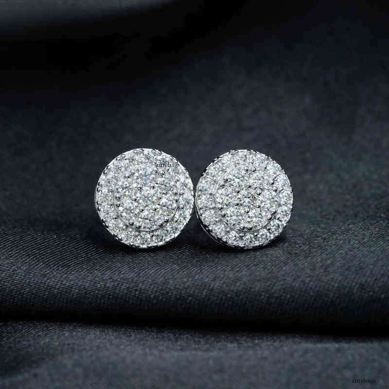 Round cluster s sterling sier gold plated micro pave studs screw back women men vvs dia moissanite earring stud