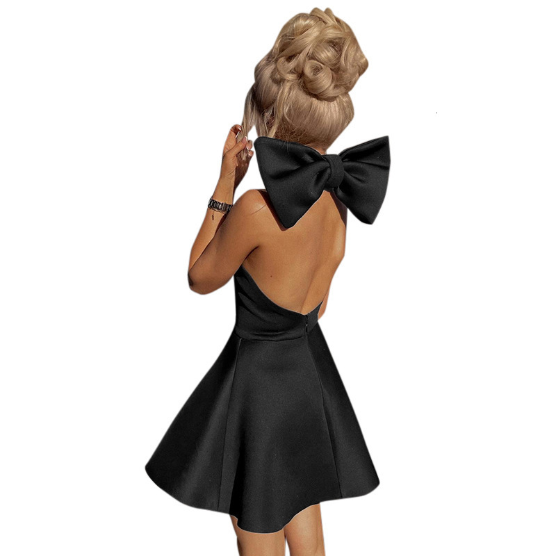 2025 summer new European and fashion American women's S fashion backless bow dress slim fit pleated skirt wholesale new designer dress