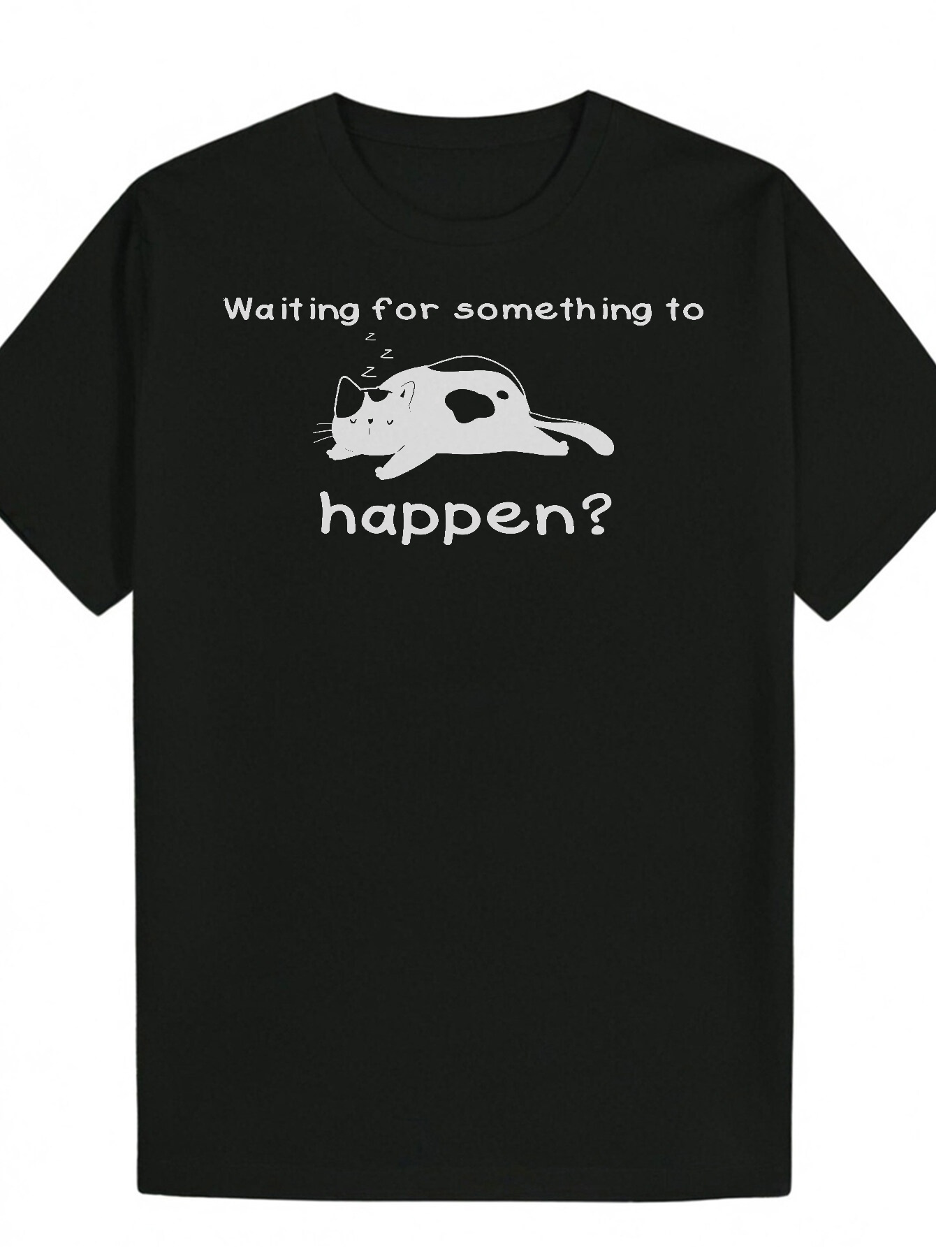 Men's Summer T-Shirt with "Waiting Something to Happen?" Pattern - Round Neck, Polyester Fiber, Regular Fit, Playful Pattern, Perfect f