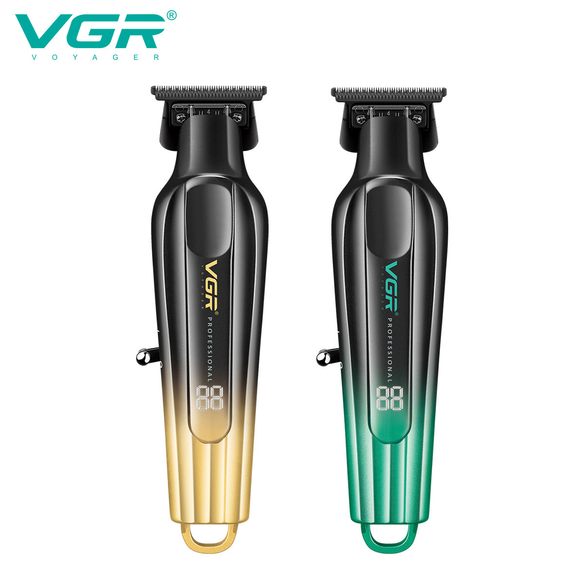 VGR935 New Metal Electric Clipper LCD Display Mens Electric Rechargeable Gradient Color Carving Hair Clipper 240703