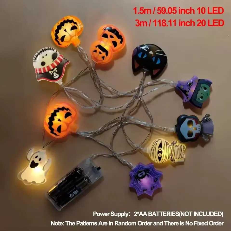 1PC Halloween 8 Elements LED String Light Battery Powered Horror Atmosphere Lighting With Ghost Witch Cat Pumpkin Spider Skeleton XJ250804