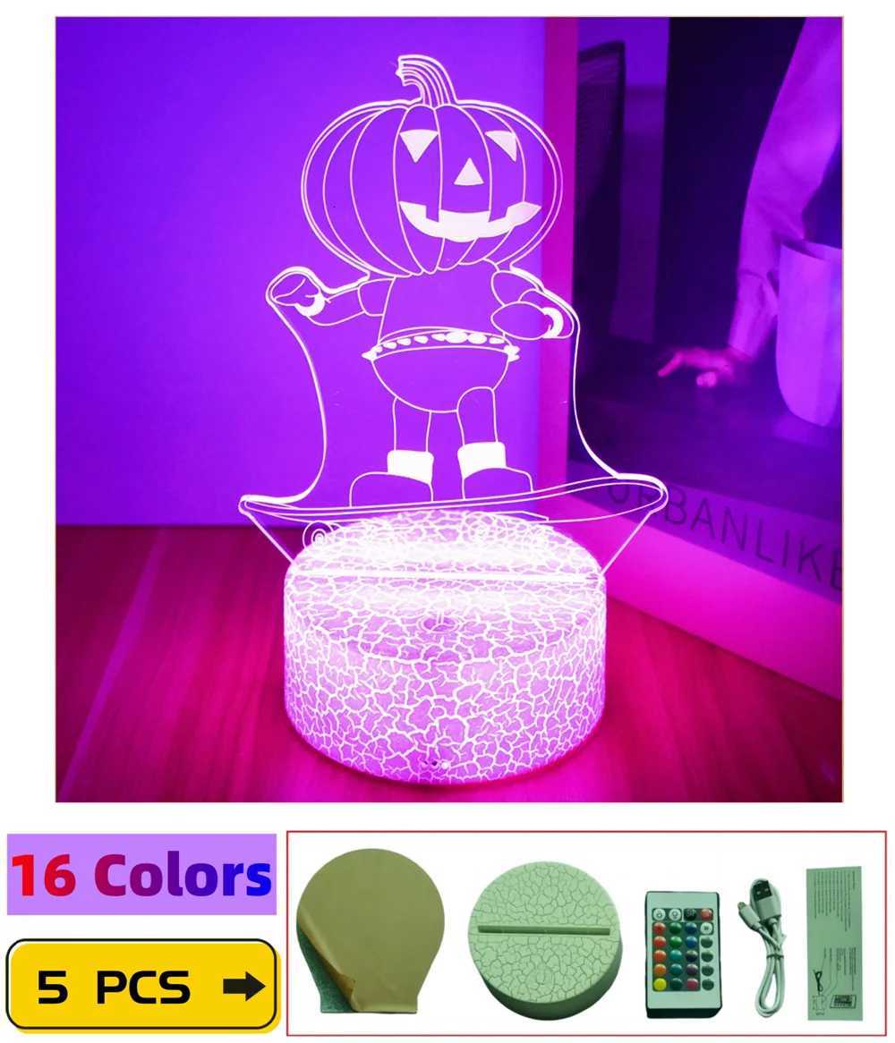 Halloween Pumpkin LED Night Light Bedroom Decoration Lamp Childrens Gift Lights 7/16 Color Dimming Bedside Table Lamps XJ250804