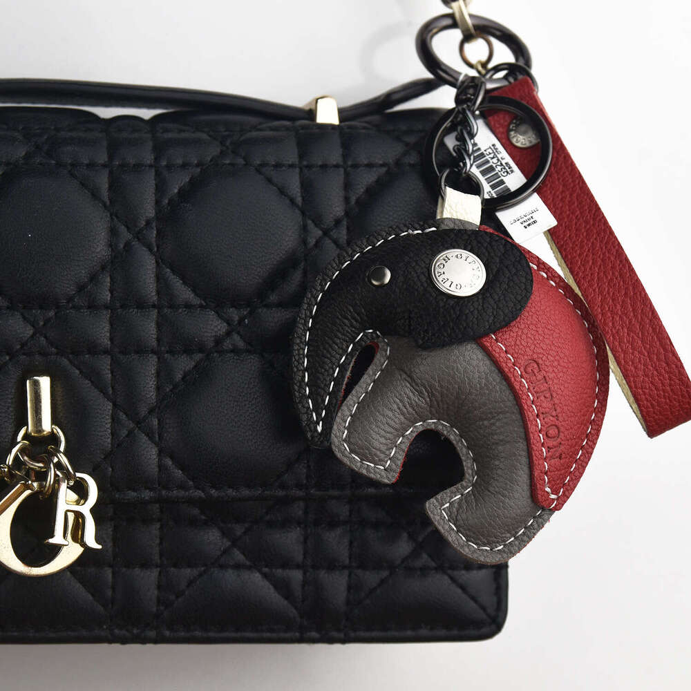 DHpet_wholesale Luxury Genuine Lambskin Leather Keychain with Elephant Charm - Premium Car Keys Holder & Phone Bag Accessory (4 Colors)