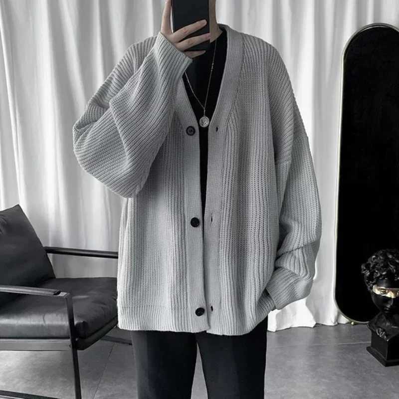 Knit Sweater Male Black Coat Cardigan Mens Clothing Japanese Harajuku Fashion V Neck Plain Solid Color Jacket Knitwears X Ugly XJ250805