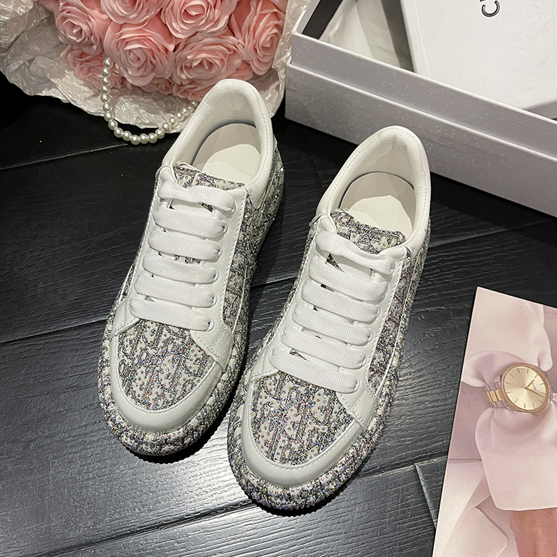 Women Casual Rhinestone Shoes Handmade Diamond Inlaid Fashion Board Shoes Trend Versatile Thick Soled Party Sports Shoes Water Diamond Graffiti Luxury