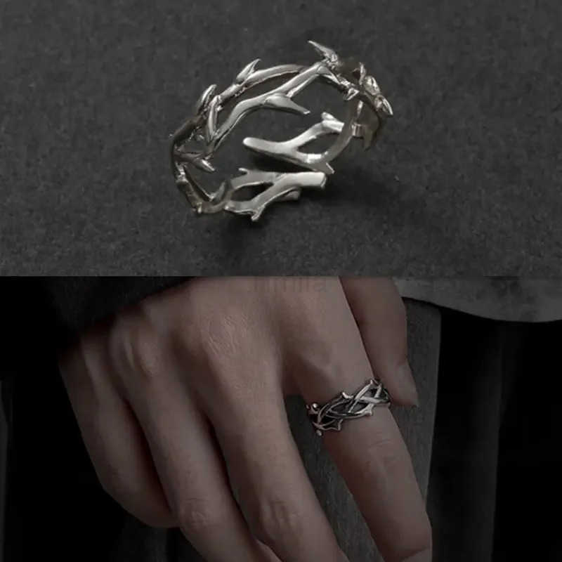 Fashion Goth Double Layer Rose Couple Rings for Men Women Retro Open Stainless Steel Thorns Punk Finger Ring Jewelry Y2k Gift U250805