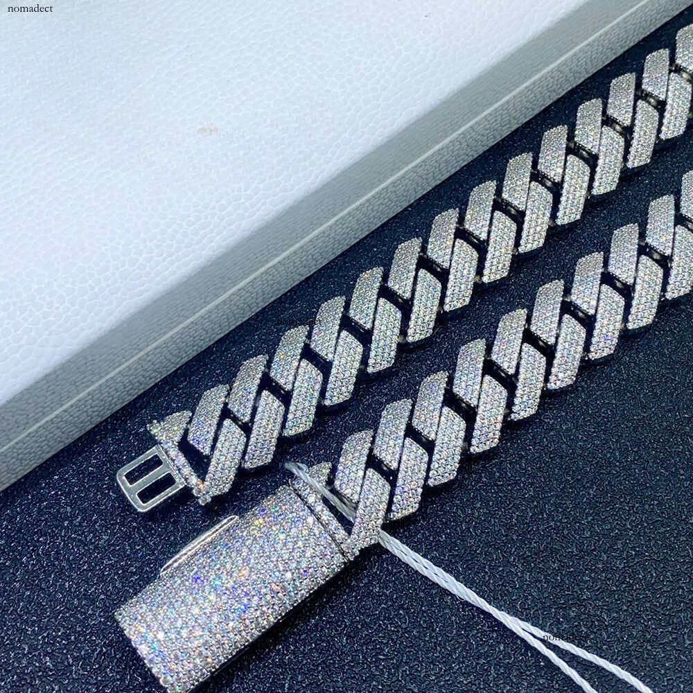 New 15mm sier inlaid four rows of moissanite mens Cuban chain necklace bracelet