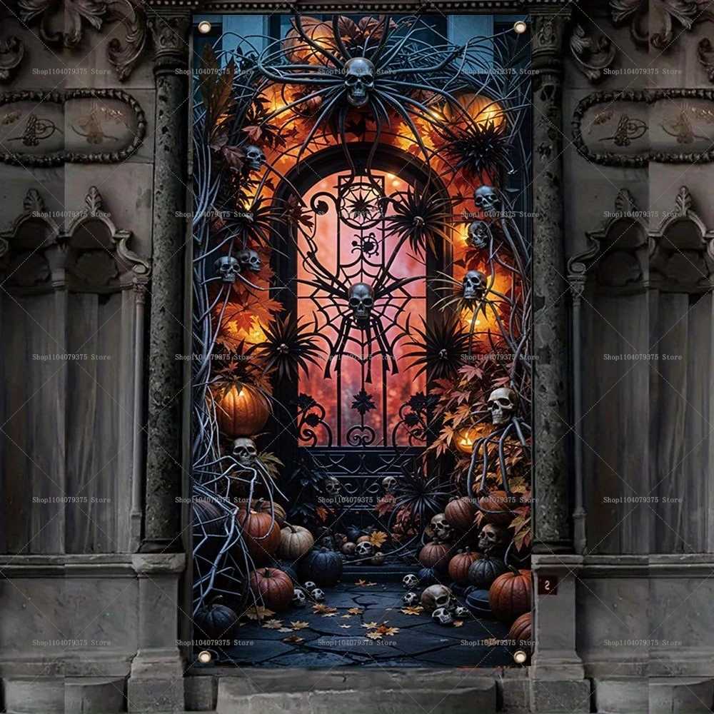Halloween Party Decorations Spooky 2D Door Banner Party Skull Pumpkin Wizard Porch Banner Photo Booth Frame Prop SuppliesXJ250804
