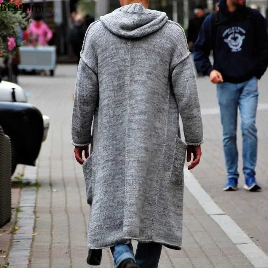 2025 New Mens Knitted Cotton Cardigan Fashion Long Sweaters Male Casual Solid Long Sleeve Slim Outerwear Autumn Winter Warm Hoodie XJ250805