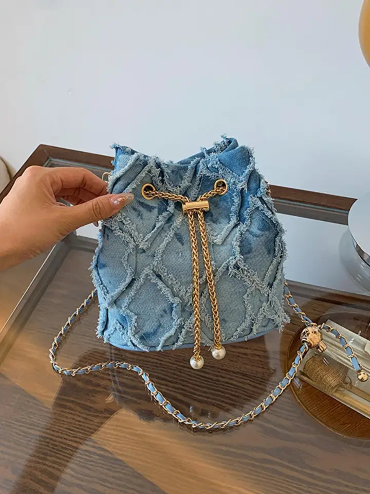 Free shipping designer bags Womens Elegant Faux Pearl Decor Chain Crossbody For Women Exquisite Trendy Metal Purse Drawstring Shoulder Bag