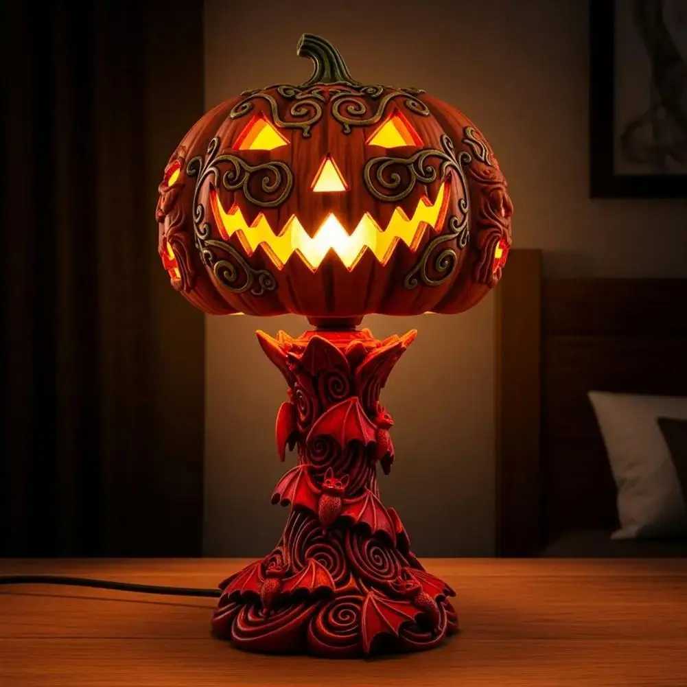 Halloween Skull Pumpkin Night Light Resin LED Tabletop Lamp with Skeleton Ghost Witch Design for Room Decor Fantasy Theme XJ250804